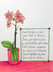 Laura's Creative Cottage orchids with poem. Writing, illustration.